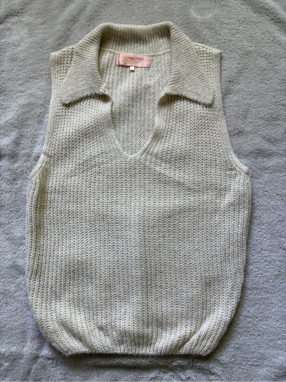 Sleeveless Cream Knit Polo Sweater Vest - Sonia Rykiel